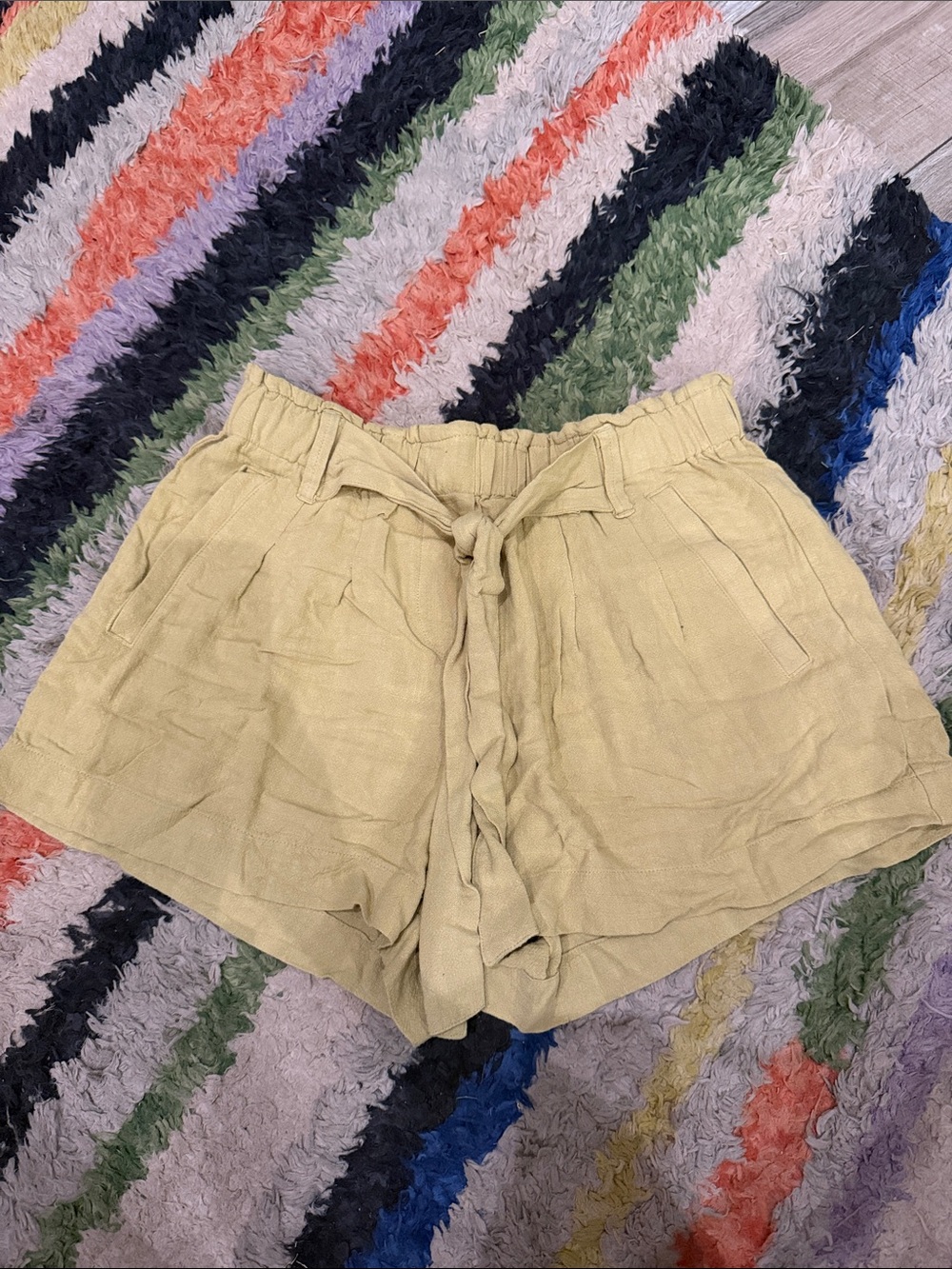 Another Love Pale Yellow High-Waist Linen Shorts